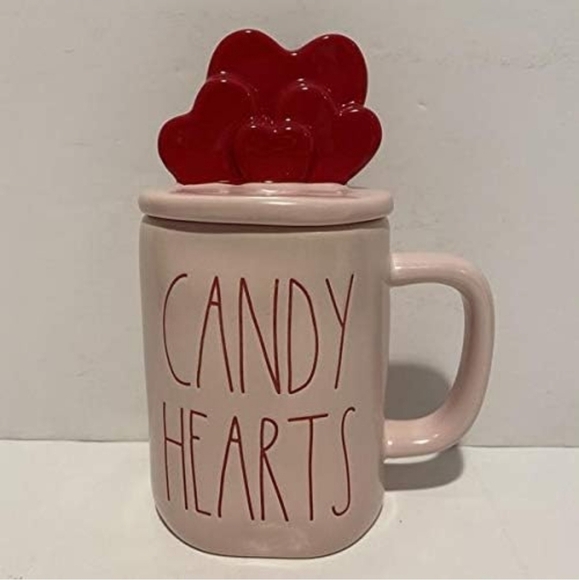 Rae Dunn Candy hearts mug with heart topper Valentines - Picture 1 of 2